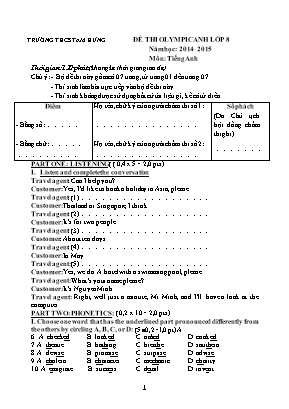 Đề thi Olympic môn Tiếng Anh Lớp 8 - Năm học 2014-2015 - Trường THCS Tam Hưng (Có đáp án)